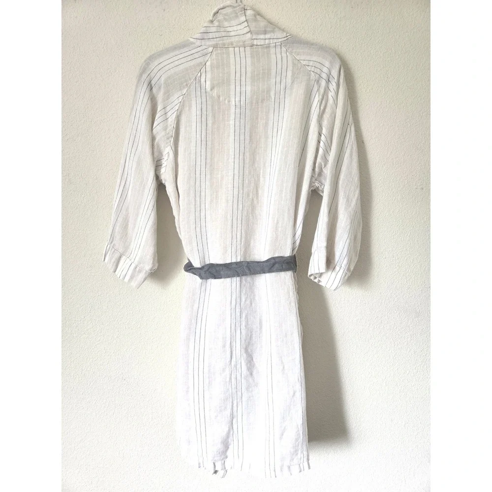Serena & Lily Womens Striped 100% Linen Robe White Beige S/M Made in Portugal